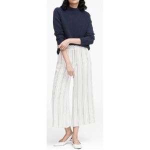 Banana Republic White Pinstriped Wide-Leg Cropped Pants
